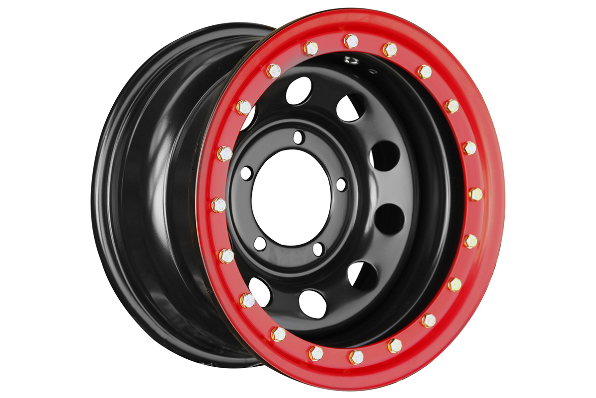 Диск усиленный УАЗ стальной черный 5x139,7 8xR15 d110 ET-19 с псевдо бедлоком (красный)