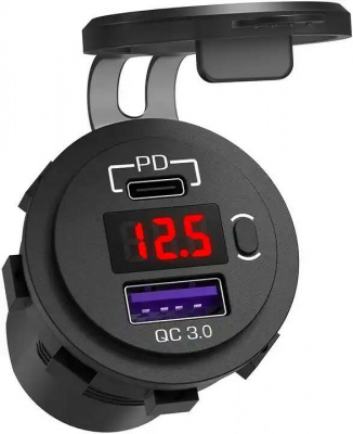 фото Розетка USB QC 3.0, PD с вольтметром и выключателем