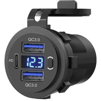 фото Розетка USB QC 3.0х2, PD с вольтметром и выключателем