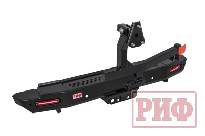 фото Бампер РИФ силовой задний Toyota Land Cruiser 200 2007-2012 с квадратом под фаркоп, калиткой, фонарями, подсветкой номера